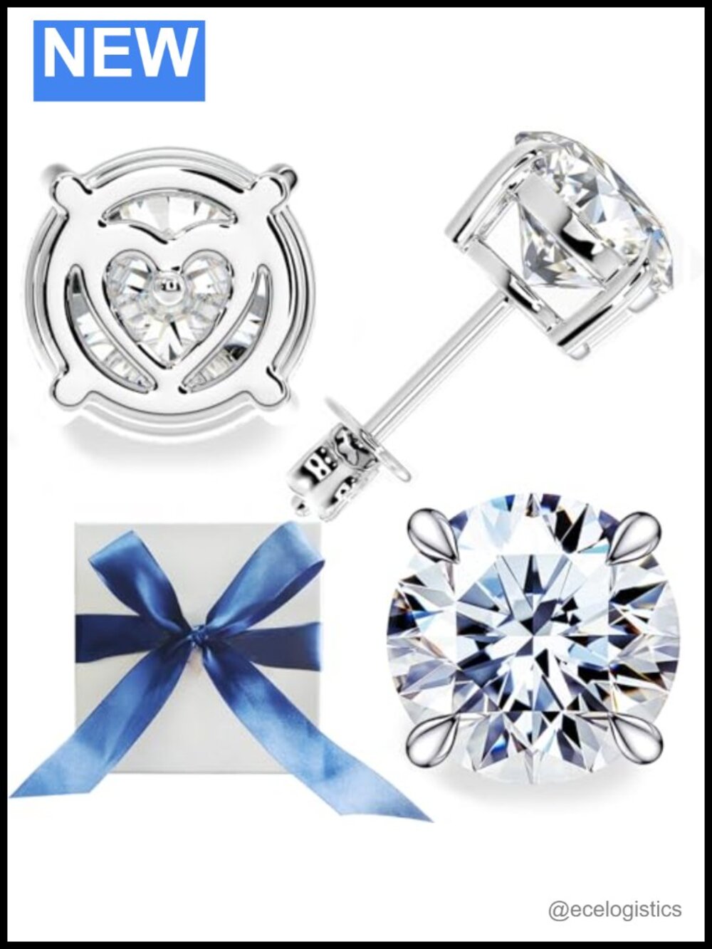 Moissanite Heart Stud Earrings S925 Sterling Silver 18K Gold Vermeil Push Back